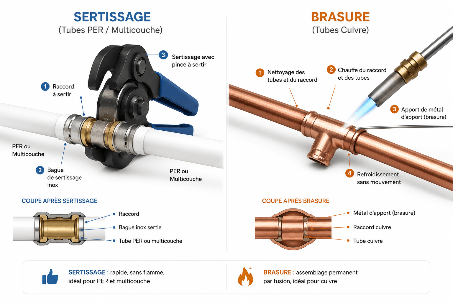 Comparaison sertissage et brasure en plomberie