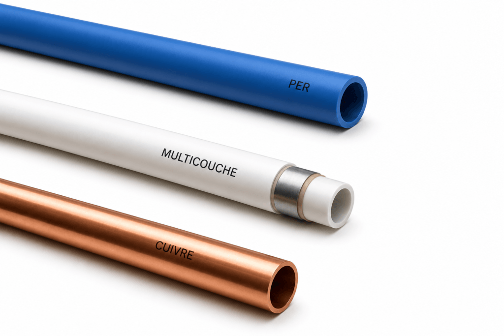 Comparatif visuel tube PER, multicouche et cuivre